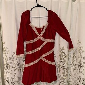 Free people Red Dress with Lace Accents